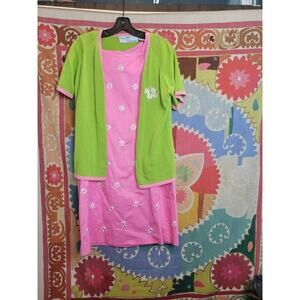Island Influences Tropical Dress Pink Green Size 12 Y2K
